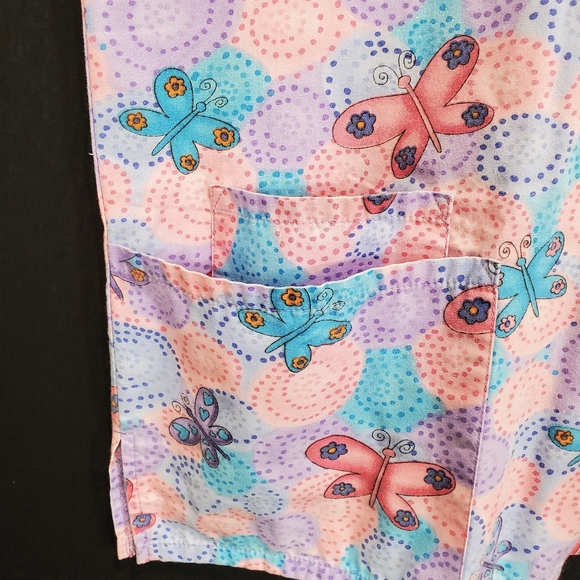 Scrub H.Q. Butterfly V-neck Print Scrub Top Size M - Picture 6 of 11